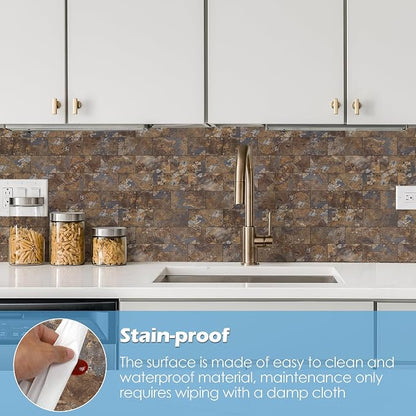 2026 New Upgrade Peel and Stick Backsplash Tile, Peel and Stick 11.34" X 11.57" Wall Tile for Kitchen, Bathroom, Fireplace, Laundry (Brown Stone Rock, 20 Packs)