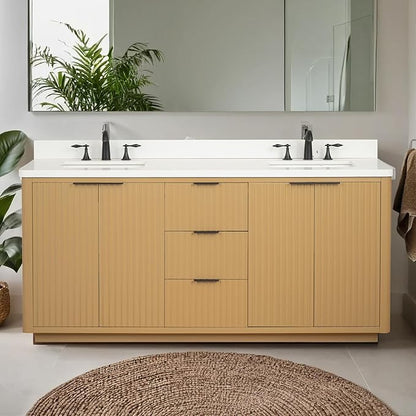 Lavanti Wooderna 72 Inch Bathroom Vanity with Sink – Stylish Firwood Oak Vanity Bathroom with Storage Cabinet – Modern Bathroom Vanities with Double Vanity Sink & Quartz Countertop