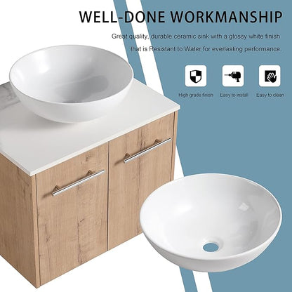 24" Floating Vanity with Sink, 24 Inch Bathroom Vanity with Sink, Modern Plywood Floating Cabinet with Sintered Stone Countertop and White Ceramic Basin, Soft Close Doors