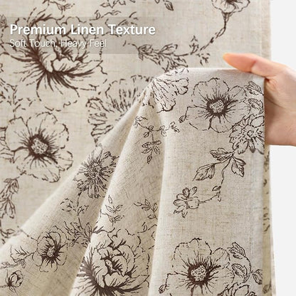 Farmhouse Floral Linen Shower Curtain, Vintage Brown Pattern Rustic Shower Curtains for Bathroom, Tan Taupe,72x78