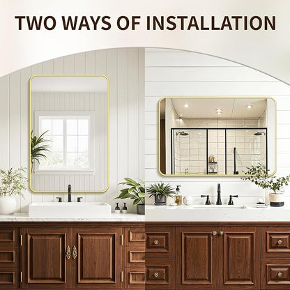FICTOR Bathroom Mirror for Over Sink, 24"x36" Vanity Mirror for Wall, Gold | Shatterproof Tempered Glass, Anti-Rust Frame, Vertical/Horizontal Mounting, Wall Mirror for Bedroom, Living Room, Entryway