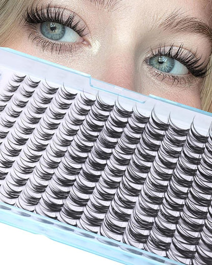 Wispy Lash Clusters Natural Eyelash Clusters 8-16mm Cluster Eyelash Extensions CD Curl Individual Wispy Lashes Clusters with Wet Spikes Clear Band Lash Extensions for Natural Look