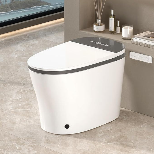 WinZo Smart Toilet with Bidet Built in, ADA One-Piece Toilet Auto Open/Close & Flush, Heated Seat, Front & Rear Wash, LED Display, Night Light, 12-inch Rough-in (Grey)