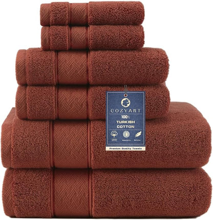 COZYART Bath Towel Set 6 PCS, Luxury 100% Turkish Cotton 650GSM Ultra Soft | Absorbent Quick Dry, OEKO‑Tex 100 Cert. Zero Twist Ring Spun Cotton, Plush Fluffy, Breathable Hotel Quality Bathroom Towels