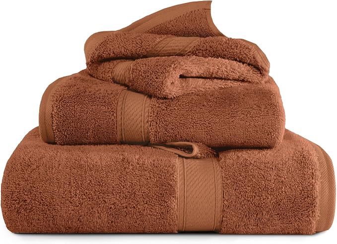 SUPERIOR Egyptian Cotton Ultra Plush & Absorbent, 3 Piece Set, Rust | Quick Dry, Soft Luxury Towel Set, Bath Essentials, Guest Bath, Spa, 1 Bath, 1 Hand, 1 Face Towels, Madeline Towels