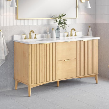 OVE Decors Indy 60 in. Undermount Double Sink Bathroom Vanity with White Engineered Marble Top, Rustic Ash