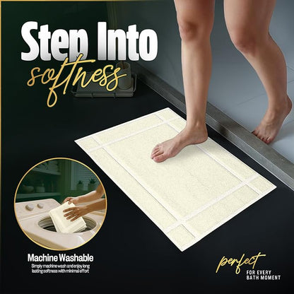 Pearl Linens Pack of 2 100% Cotton Bathmat 20x30 inches, Soft & Absorbent Quick Dry Bathroom Mat Set, Not Bathroom Rugs, After Shower Mat, Bath Tubmat, 687 GSM, Machine Washable, Ivory
