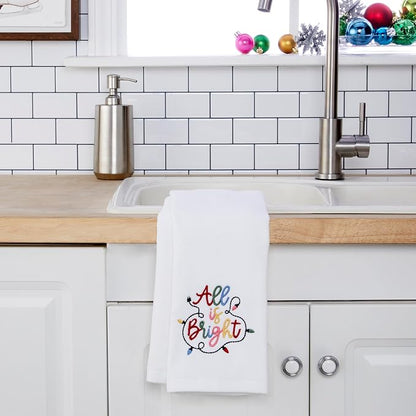SKL Home Christmas/Winter All is Bright Hand Towel Set-2pc, Optic White | 100% Cotton. Soft, embroidered velour. Great for the bathroom, kitchen or bar & holiday gifting.
