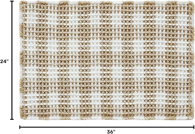 TYUU Waffle Bath Mat, Boho Bathroom Rugs Non Slip, 36x24 Khaki & White | Super Absorbent Quick Dry Bath Rug, Non-Slip Backing, Soft Waffle Washable Farmhouse Bathroom Mats, Tub, Shower & Home Decor