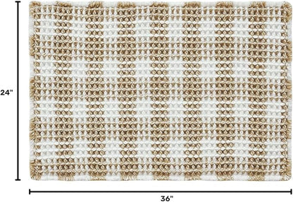 TYUU Waffle Bath Mat, Boho Bathroom Rugs Non Slip, 36x24 Khaki & White | Super Absorbent Quick Dry Bath Rug, Non-Slip Backing, Soft Waffle Washable Farmhouse Bathroom Mats, Tub, Shower & Home Decor