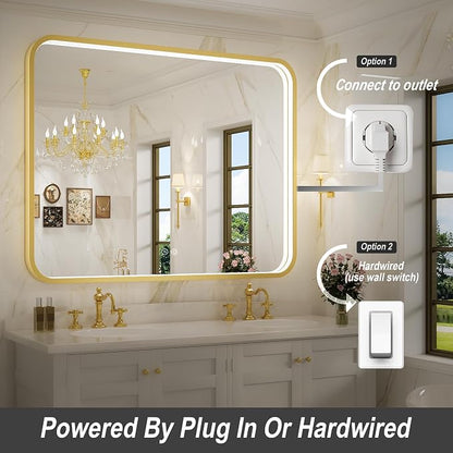 43X36 Inch Gold Framed LED Lighted Bathroom Mirror