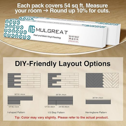 MULGREAT Peel and Stick Floor Tile, 54 Sq.Ft Waterproof Vinyl Flooring, 36 Pieces Wood-Look Self Adhesive Luxury Vinyl Plank Flooring for DIY Bathroom Laundry Bedroom RV Kitchen (Creamy Oak)