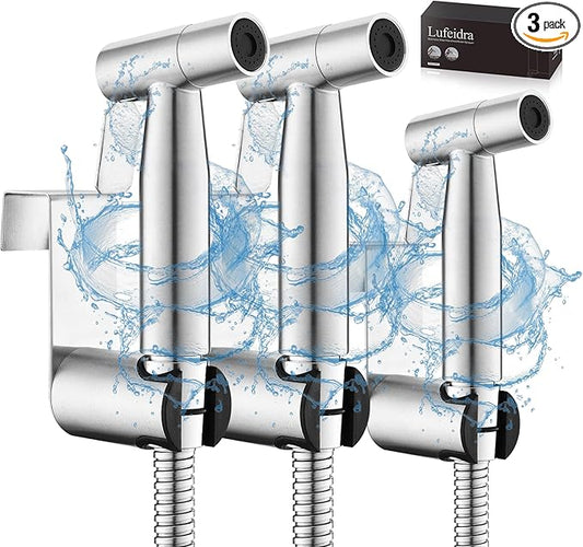 Handheld Toilet Bidet Sprayer for Toilet-Adjustable Water Pressure Control with Bidet Hose for Feminine Wash, Stainless Steel Brushed Nickel Cloth Diaper for Baby Wash (Stainless Steel, 3 Pack)