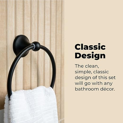 Bathroom Hardware Accessory Set Includes 24’’ Towel Bar, Toilet Paper Holder, Hand Towel bar and Robe Hook - Bathroom Towel Rack Set (5 - Piece Accessories Set, Matte Black)