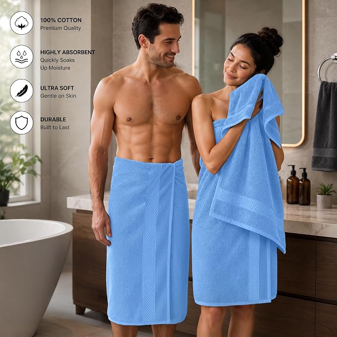 DAN RIVER 600 GSM Cotton Large Bath Towels Set of 4, 27 x 54 Inches, M-Blue | Larger & Lighter Weight Towels for Bathroom - Highly Absorbent & Quick Dry 100% Cotton Bath Towel Set for Home, Spa & Hotel