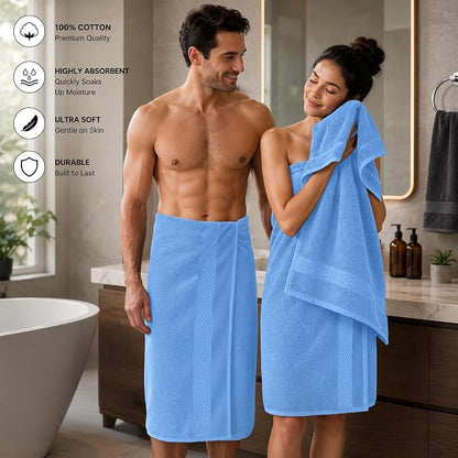 DAN RIVER 600 GSM Cotton Large Bath Towels Set of 4, 27 x 54 Inches, M-Blue | Larger & Lighter Weight Towels for Bathroom - Highly Absorbent & Quick Dry 100% Cotton Bath Towel Set for Home, Spa & Hotel