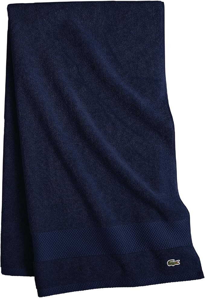 Lacoste Heritage 100% Supima Cotton Bath Sheet, Navy, 35" x 70" – Highly Absorbent & Quick Drying, Premium Super Soft Bath Towel, Bathroom Essential, Gift for All Occasions, Machine Washable