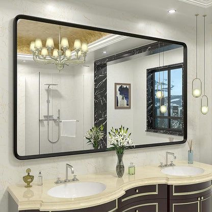 60x36 Black Matte Bathroom Mirror | Large Metal Framed, Black Vanity Wall Mirror, Rounded Rectangle Mirror, Anti-Rust, Shatterproof (Horizontally/Vertically)