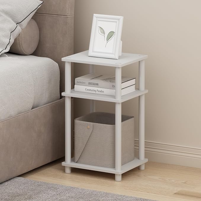 Furinno JUST Night Stand Set of 2, 3-Tier Turn-N-Tube Nightstand, Toolless Bedside Tables, End Table, Side Table with Open Storage for Bedroom, Closet, Dorm, Bathroom, White