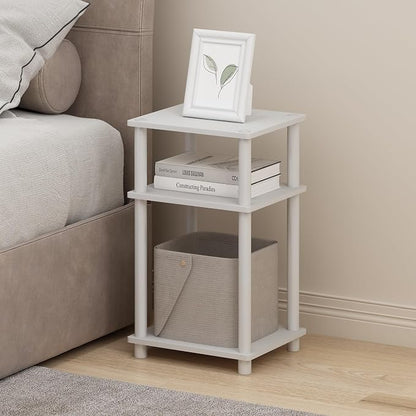 Furinno JUST Night Stand Set of 2, 3-Tier Turn-N-Tube Nightstand, Toolless Bedside Tables, End Table, Side Table with Open Storage for Bedroom, Closet, Dorm, Bathroom, White