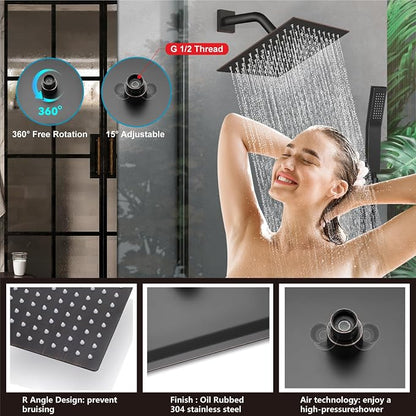 Midanya Shower System with Tub Spout,8 Inch Shower Head,Oil Rubbed Bronze | with Valve & Trim Kit,Square Rain Head,Handheld Sprayer,Waterfall Spout,All Metal Wall Mount Bathroom Shower Tub Faucet Set