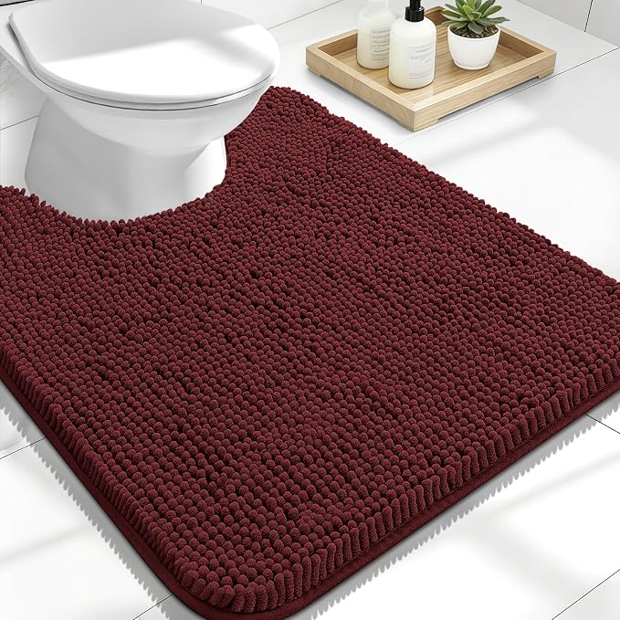 OLANLY Toilet Rugs U-Shaped 24x20, Soft Absorbent Chenille Contour Rugs | Andorra Red-Brown, Quick-Drying Rubber Backing, Washable Non-Slip Shaggy Bathroom Mat for Toilet, Home Decor Accessories