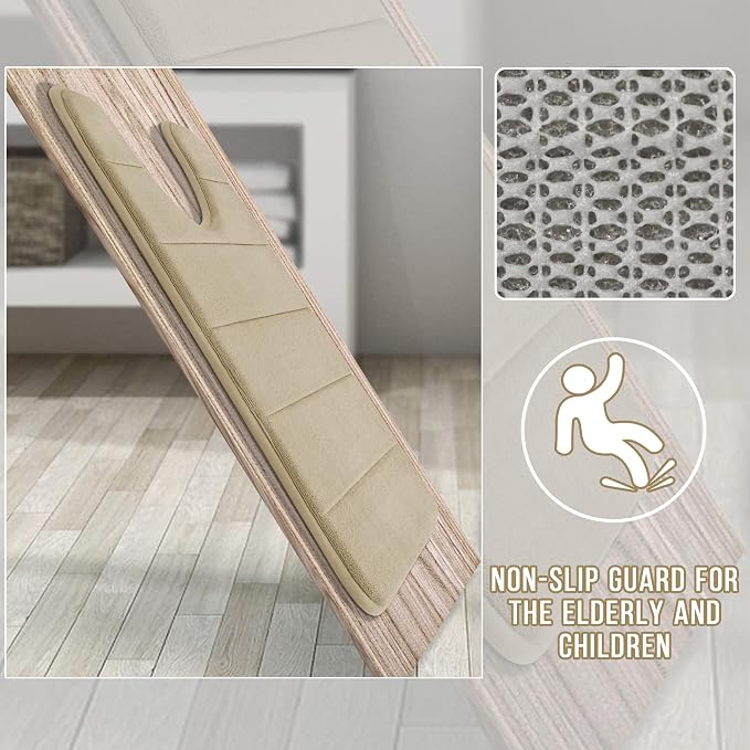 Yimobra Memory Foam Toilet Bath Mat U-Shaped, Soft and Comfortable, Super Water Absorption, Non-Slip, Thick, Machine Wash and Easier to Dry for Bathroom Commode Contour Rug, 24 X 20, Pale Khaki