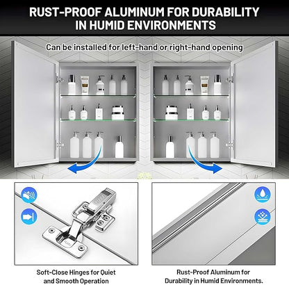 20 x 24 Medicine Cabinet Mirror for Bathroom,Assembly Required,Aluminum Alloy Frame,Recessed/Surface Mounted,Reversible L/R Door,Adjustable Shelves,Bathroom Medicine Cabinet with Mirror