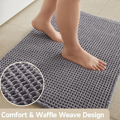 TYUU Waffle Bath Mat, Boho Bathroom Rugs Non Slip, 36x24 Grey | Super Absorbent Quick Dry Bath Rug, Non-Slip Backing, Soft Waffle Washable Farmhouse Bathroom Mats, Tub, Shower & Home Decor