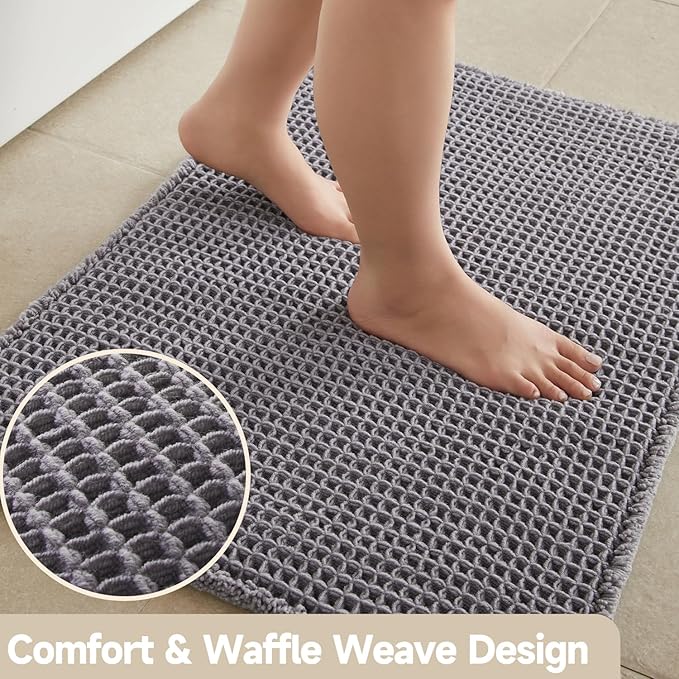 TYUU Waffle Runner Rug Bathroom, Long Boho Bath Mat, 60x24 Grey | Super Absorbent Quick Dry Bath Rug, Non-Slip Backing, Soft Waffle Washable Farmhouse Bathroom Mats, Tub, Shower & Home Decor