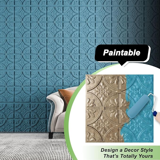 Art3d Fancy Classic Style Drop Ceiling Tiles, 2 x 2 ft, Antique Gold | PVC, Lightweight, Waterproof, Easy to Wipe Clean, Compatible with Grid System, Suitable for Kitchen, Bathroom, Basement