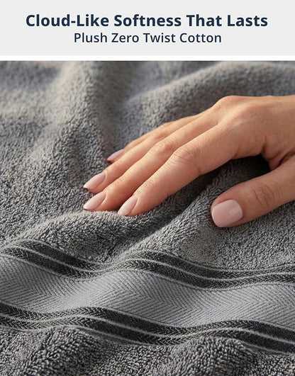 LANE LINEN Bath Towel Set 100% Cotton 6 Piece Soft Absorbent - Grey | Bath Towels Set Of 6 - Densely Woven, Coordinated Colors, Dobby Border Accent, OEKO-TEX Certified, Zero-Twist Durability