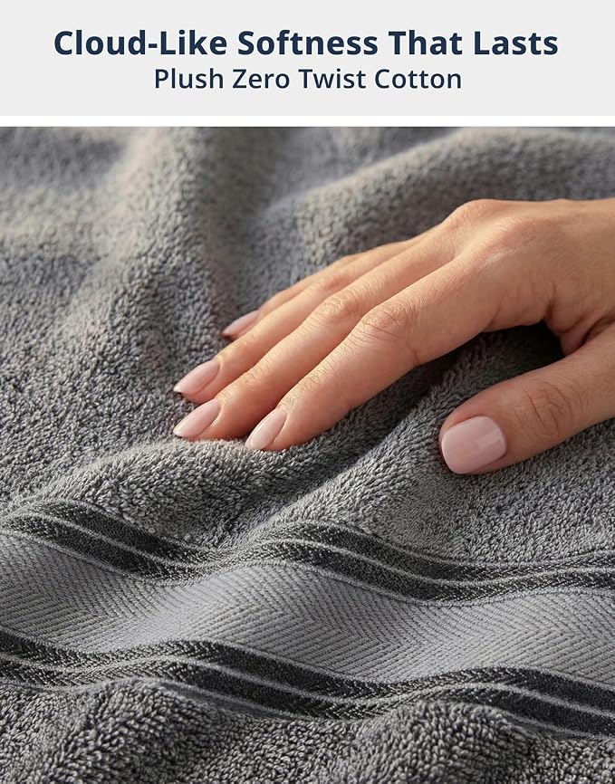 LANE LINEN Bath Towel Set 100% Cotton 12 Piece Soft Absorbent - Grey | Shower Towels - Generously Sized, Oversized & Roomy, Lightweight & Breathable, Fade-Resistant Color, Classic Terry Weave