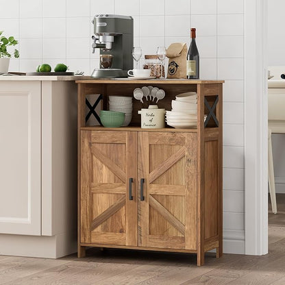Homhedy Farmhouse Bathroom Storage Cabinet with 2 Doors, Toilet Paper Cabinet with Adjustable Shelves, Small Bathroom Cabinet for Kitchen/Laundry/Living Room, 11.8 x 23.6 x 31.5 Inches, Rustic Walnut