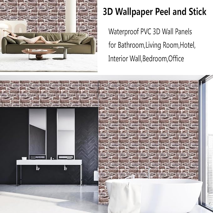 3D Wall Panels Peel and Stick,10Pcs 3D Brick Wallpaper Self-Adhesive | 11.81*11.81 Inch, Waterproof, Self-Adhesive Wall Tiles, for Accent Walls, Kitchen, Bathroom, Bedroom & Office Decor