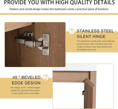 Malwee 30 Inch Floating Bathroom Vanity with Sink, 30'' Single Sink Wall Mounted Bathroom Vanity, with 2 Doors and White Resin Basin Top, Wall Hung Storage Cabinet Set (035-30MA)