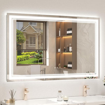 OKPAL 48x30 LED Bathroom Mirror with Lights, Anti-Fog Lighted Bathroom Mirror, Dimmable Lighted Mirrors for Bathroom Wall, LED Vanity Mirror, Shatterproof, ETL Listed, Horizontal/Vertical