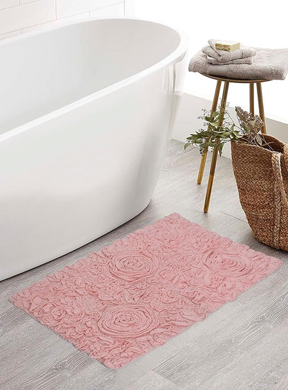 Home Weavers Bell Flower Collection 100% Cotton Tufted Bath Rugs, Extra Soft and Absorbent Bath Rugs, Non-Slip Bath Mats, Machine Washable, Bath Mats for Bathroom Floor, 21"x34" Rectangle, Pink