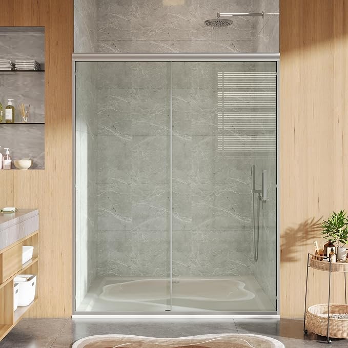 Sliding Shower Door, 44-48" Width x 72" Height, Bypass Single Sliding Design, 6mm (1/4") SGCC Tempered Glass, Silver Finish with Aluminum Alloy Track