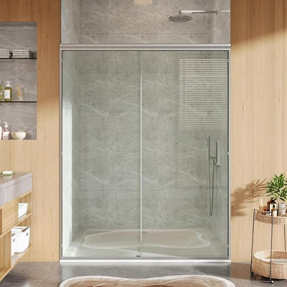 Sliding Shower Door, 44-48" Width x 72" Height, Bypass Single Sliding Design, 6mm (1/4") SGCC Tempered Glass, Silver Finish with Aluminum Alloy Track
