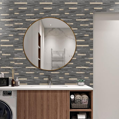 STICKGOO 20 Sheets Peel and Stick Backsplash Tile, Stick on Backsplash for Kitchen and Bathroom, Black Sandstone Look PVC Mixed Metal Gold Self Adhesive Wall Tiles