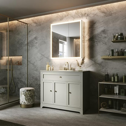 30x32 Lighted Medicine Cabinet, Separate Front & Back Lights | Surface/Recessed LED Medicine Cabinet for Bathroom with Side Mirrors, Dimmable Light, Anti-Fog, Memory,Silver Aluminum Frame