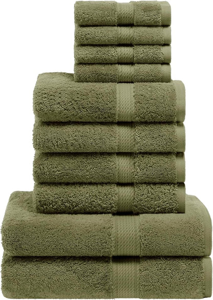 Superior Egyptian Cotton Plush Absorbent, 10 Piece Set, Forest Green | Quick Dry, Soft Luxury Towel Set, Bath Essentials, Guest Bath, Spa, 2 Bath, 4 Hand, 4 Face Towels, Madeline Towels