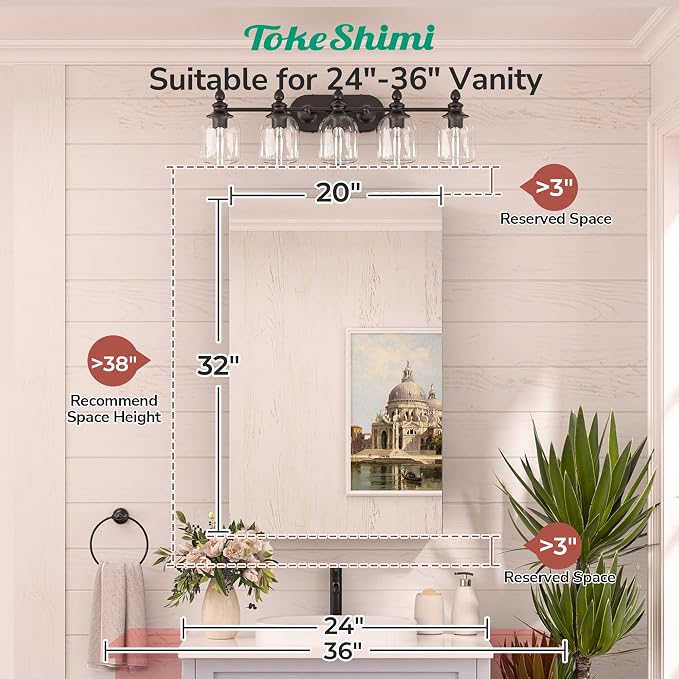20 x 32 Recessed Medicine Cabinet Mirror Surface Mount Aluminum, Tempered Frameless Bathroom Mirror with Storage Adjustable, Black Bathroom Wall Cabinet for Vanity Modern