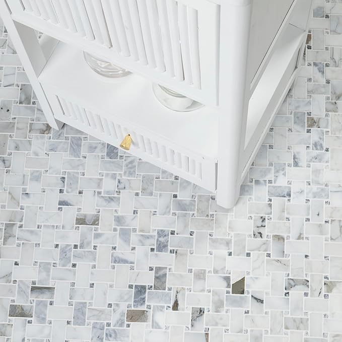 MSI Calacatta Cressa Honed Marble Basketweave Wall Tile for Kitchen Backsplash, for Bathroom, Accent, and Shower Tile, Mesh-Mounted Mosaic Tile, 12.2 x 12.2, White, 10 Piece