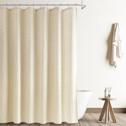 84 Inch Linen Shower Curtain, Extra Long Weighted Thick Fabric Bath Shower Curtain Set with Hooks, XLong Tall Country Farmhouse Beige Cloth Curtains for Bathroom, 72x84，Cream Beige