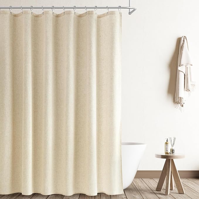 Long Shower Curtain, 78 Inch Beige Linen Hotel Luxury Country Boho Farmhouse Shower Curtains for Bathroom Weighted Fabric Hotel Luxury Bath Curtain Set with Hooks, 72x78，Cream Beige