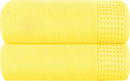 GLAMBURG 100% Cotton Oversized 2 Pack Bath Sheets 35x70, Ultra Soft Highly Absorbant Compact Quickdry & Lightweight Large Bath Sheet Set, Ideal for Gym Travel Camp Pool - Lime Yellow