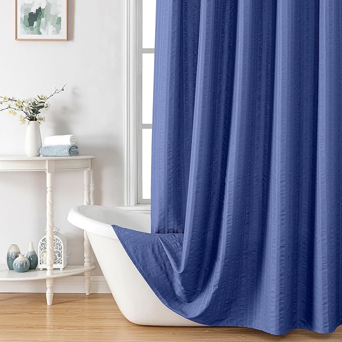 Aiyufeng Royal Blue Shower Curtain, Embossed Textured Fabric Shower Curtain for Bathroom - Soft Cloth & Hotel Spa Luxury, Water Repellent, Machine Washable, 72X72, Blue
