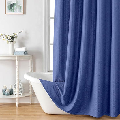 Aiyufeng Royal Blue Extra Long Shower Curtain 72 x 84, 3D Embossed Textured Fabric Shower Curtain for Bathroom, Water Repellent, Machine Washable, Blue